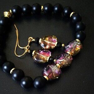 GIFT SET!!! 1 Bracelet + Earring Set ~ Reversible Pink + Gold or All Black